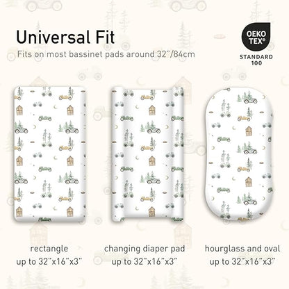 Gllquen Baby Bassinet Sheets 4 Pack, Breathable Cozy Fitted Mattress Sheet, Elastic Travel Crib Fashionable Pattern, Standard Cradle Safe Sheets for Baby Boys Girls 32"x16" (Car)