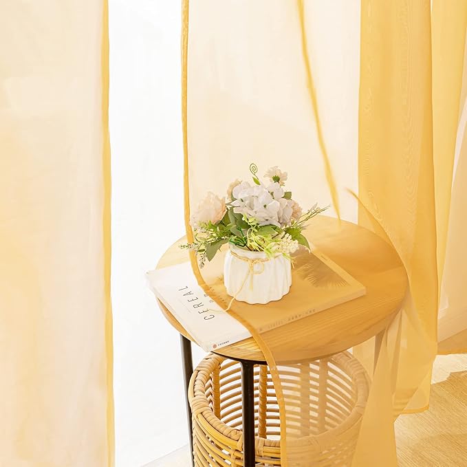 MIULEE 2 Panels Solid Color Sheer Window Curtains Elegant Window Voile Fall Panels/Drapes/Treatment for Bedroom Living Room (54X45 Inches Gold)