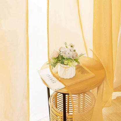 MIULEE 2 Panels Solid Color Sheer Window Curtains Elegant Window Voile Fall Panels/Drapes/Treatment for Bedroom Living Room (54X54 Inches Gold)