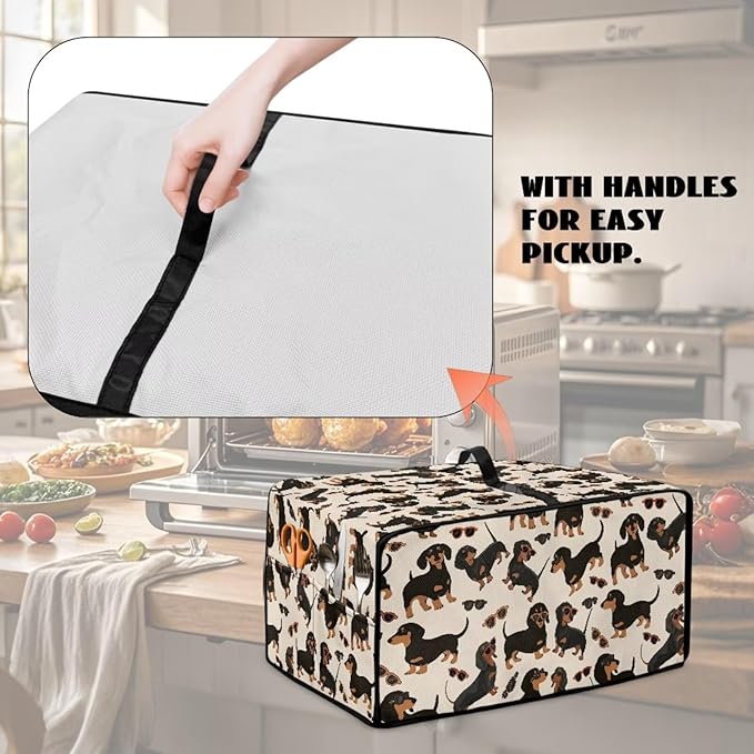 Air Fryer Toaster Oven Dust Cover Protective Microwave Oven Cover with Pockets, Dust-proof Countertop Appliance Protector, M, 16.5" x 20.5" x 10", Dachshund Dog Sunglasses Print