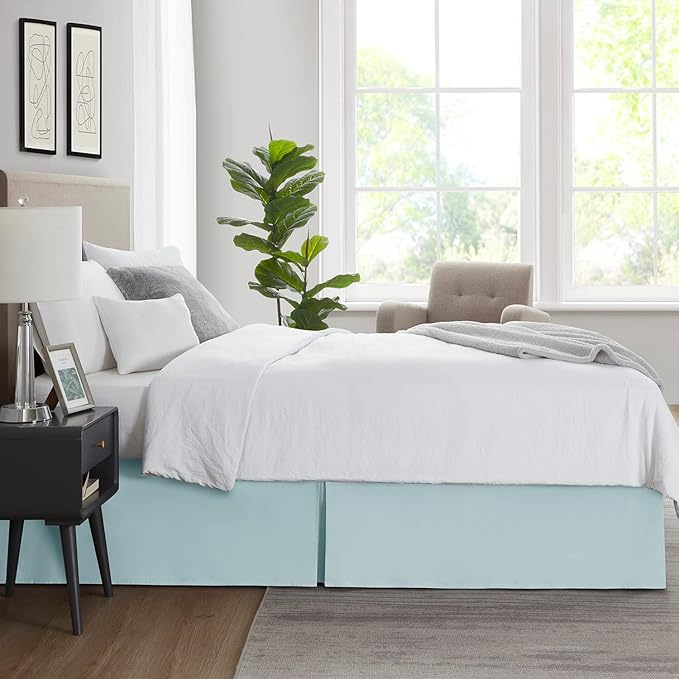 Nestl Light Baby Blue Full XL Bed Skirt - Full XL Size Bed Skirt 14 Inch Drop - Brushed Microfiber Bed Skirts - Hotel Quality Pleated Bed Skirt - Shrinkage & Fade Resistant