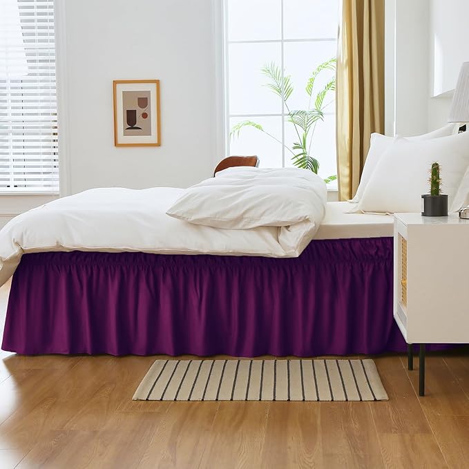 MEILA Queen Bed Skirt, Wrap Around Ruffle Bed Skit for Queen Beds with 18 inch Drop, Elastic Dust Ruffles Easy Fit Wrinkle & Fade Resistant, Purple
