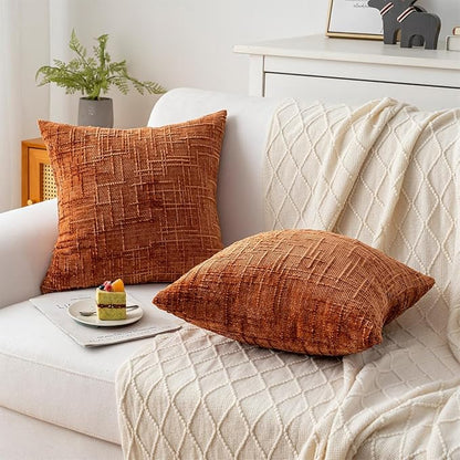 Decorative Throw Pillow Covers 16x16 Inch Set of 2, Soft Solid Farmhouse Chenille Couch Pillows, Spring Pillow Covers for Couch Sofa Bed Living Room Home Decor Pillowcase, Rust