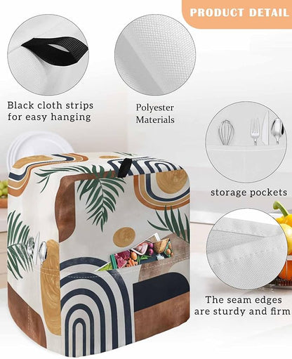 Farmhouse Boho Stand Mixer Dust Cover with Storage Pocket & Handles, Fits All Tilt Head & Bowl Lift Vintage Abstract Kitchen Appliance Cover Organizer Geometric Leaves Bag Accessories, 6-8 Quart