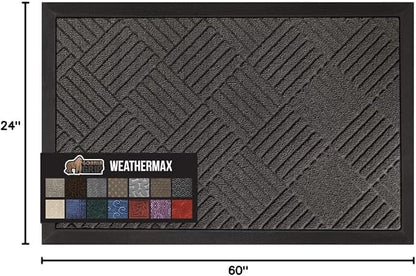 GORILLA GRIP 100% Waterproof All-Season WeatherMax Doormat, 60x24, US Designed Natural Rubber, Stain and Fade Resistant, Low Profile Indoor Outdoor Door Mats, Easy Clean Patio Mat, Gray Diamond