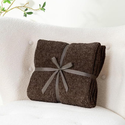 BATTILO HOME Dark Brown Throw Blanket for Couch, Soft Chenille Throw Blankets for Bed, Sofa, Home Decorative Chocolate Brown Throw Blanket, Knitted Cozy Brown Blanket, 51"x67"