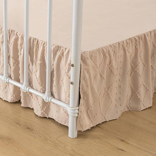 Bed Skirt Queen Size Ruffled Bed Skirt with Split Corners, 12 Inch Drop Dust Ruffle Bed Skirts with Platform, Boho Tufted Shabby Chic Queen Size Bed Skirts, Cream