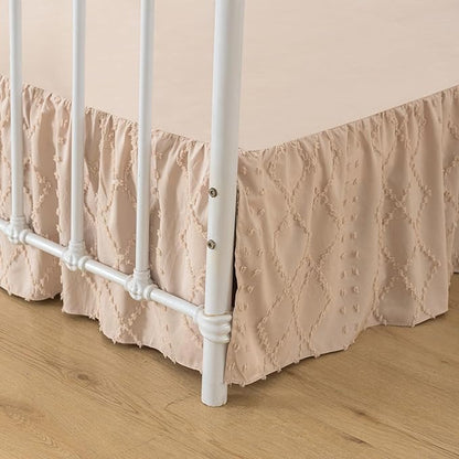 Bed Skirt Queen Size，Ruffled Cream Bed Skirt with Split Corners，Queen Bed Skirt 14 Inch Drop, Boho Tufted Shabby Chic Queen Size Bed Skirt, Bed Skirts Queen Size