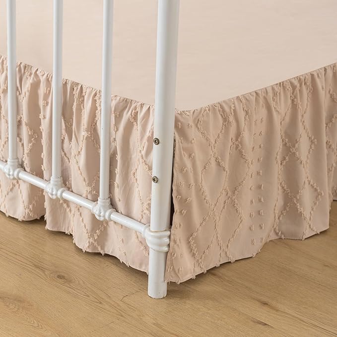 Bed Skirt Queen Size Ruffled Bed Skirt with Split Corners, 16 Inch Drop Dust Ruffle Bed Skirts with Platform, Boho Tufted Shabby Chic Queen Size Bed Skirts, Cream