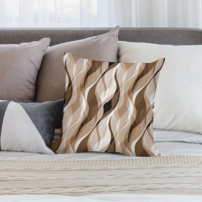 Brown Throw Pillow Covers Modern Abstract Grey and Brown Striped Decorations for Bedroom Living Room Farmhouse Sofa Pillows Bed Couch 20x20 Inch