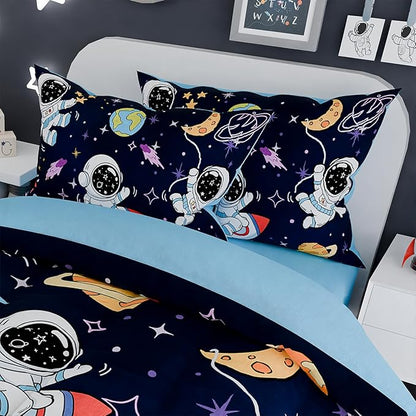 SANDJEST Astronaut Bedding Sets for Boys, Ultra Soft Microfiber Comforter Full Size Set with 4-Pieces, Comforters for Kids Children Boy Bedroom Decor