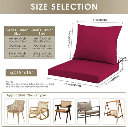 Outdoor Seat Cushion Set 19 x 19 In, Water-Resistant & Fade-Resistan, Patio Furniture Cushions with Removable Cover Deep Seat & Back Cushion with Handle and Adjustable Straps for Chair Sofa,1PC