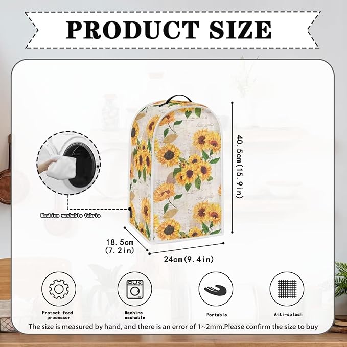 Sunflower Post Design Blender Covers Kitchen Appliance Dustproof Cover with Handle, Washable Kitchen Universal Food Processor Juicer Coffee Maker Cover
