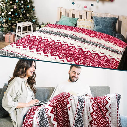 PAVILIA Christmas Throw Blanket | Holiday Christmas Red Fleece Blanket | Soft, Plush, Warm Winter Cabin Throw, 60x80 (Red Snowflakes)