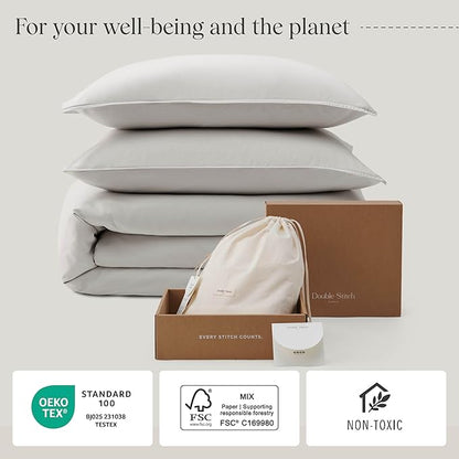 Double Stitch Cotton Tencel Duvet Cover - Queen Size Comforter Cover, Luxury & Soft Eucalyptus Lyocell Bedding Set for Hot Sleepers, Cooling & Breathable, Button Closure, Winter Sky, 90"x90"