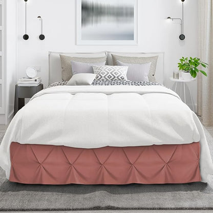Nestl Pink Clay Bed Skirt Queen Size, Pinch Pleat Queen Bed Skirt, 14" Inch Drop Queen Bedskirt, Hotel Quality Pink Clay Bed Skirts, Microfiber Bedskirt for Queen Bed, Pink Clay Queen Bed Skirt