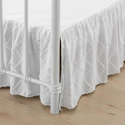 Bed Skirt Queen Size，Ruffled White Bed Skirt with Split Corners，Queen Bed Skirt 16 Inch Drop, Boho Tufted Shabby Chic Queen Size Bed Skirt, Bed Skirt Queen Size