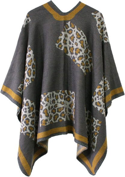 Women's Vintage Pattern Open Front Poncho Cape Shawl Winter Shawl Wraps