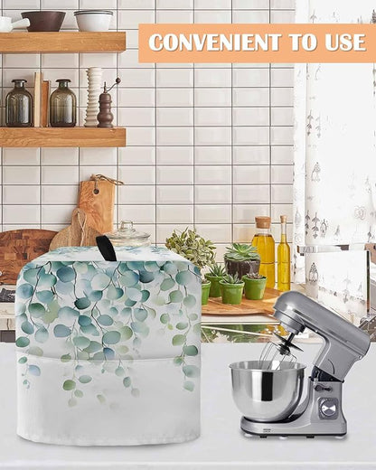 Eucalyptus Leaves Stand Mixer Dust Cover with Storage Pocket & Handles, Fits All Tilt Head & Bowl Lift Spring Botanical Vines Kitchen Appliance Cover Organizer Watercolor Bag Accessories, 6-8 Quart