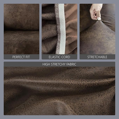 molasofa Leather Like Stretch Futon Slipcover Armless Futon Bed Sofa Cover Furniture Protector with Elastic Bottom, Soft and Washable Futon Cover for Sofa Bed Stay in Place（X Larger，Dark Brown）