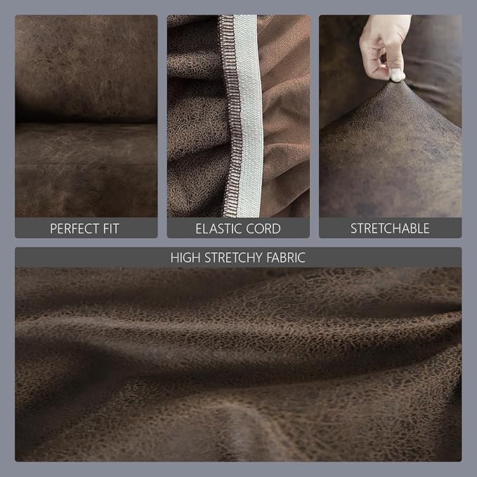molasofa Leather Like Stretch Futon Slipcover Armless Futon Bed Sofa Cover Furniture Protector with Elastic Bottom, Soft and Washable Futon Cover for Sofa Bed Stay in Place（Larger，Dark Brown）