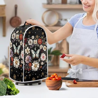 Floral Butterfly Blender Cover Dust Cover Black Insulated Kitchen Appliance Cover for Coffee Machine Juice Maker Washable Food Processor Protective Cover Kitchen Accessory