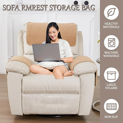Armrest Cover, Recliner Chair Protector, Furniture Protector Slip, Side Storage Pocket, Stretch Armchair Couch Arm Rest Cover for Recliner, Chair, Sofa (Camel,2 Seater(4pcs))