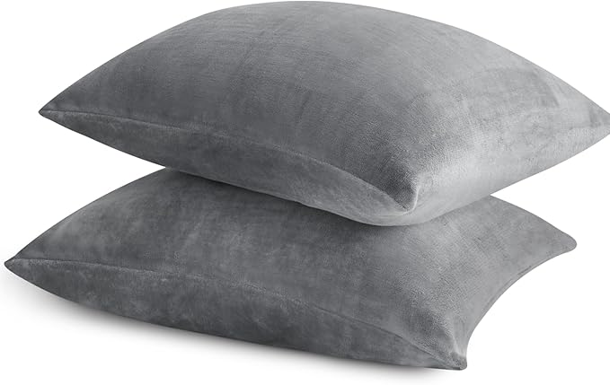 BEDELITE Flannel Pillowcases Standard Set of 2, Super Soft Fleece Pillow Case Cover with Zipper for Bedroom, Sofa, Couch,Luxury Cozy Fuzzy Velvet Pillow Shams for All Seasons(20x26 Inches, Gray)