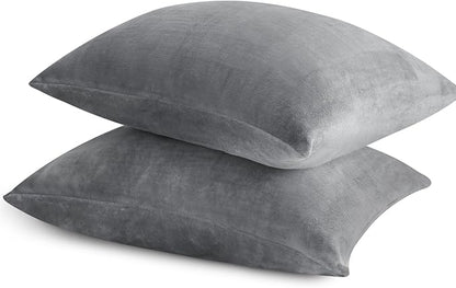 BEDELITE Flannel Pillow Cases Queen Size Set of 2, Super Soft Fleece Pillowcases with Zipper for Bedroom, Sofa, Couch,Luxury Cozy Fuzzy Velvet Pillow Shams for All Seasons(20x30 Inches,Gray)