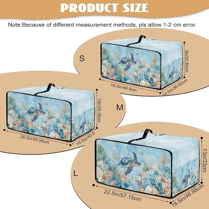Air Fryer Toaster Oven Cover with Pockets, Dustproof Electrical Appliance Cover for Kitchen Countertop, M, 16.5 x 20.5 x 10 Inches, Sea Turtle Seashell Coral Reef Blue
