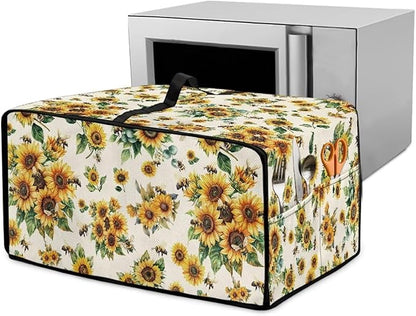 Sunflower Bee Print Toaster Oven Cover Dust-Proof Microwave Oven Cloth Cover with Storage Pockets Foldable Kitchen Machine Covers Case Protections Protector, S