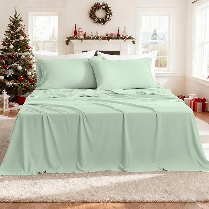 Holtel Luxury Twin Size Sheet Set - 3 Piece Soft Microfiber Sheets for Twin Size Bed, 16" Deep Pocket Easy Care Wrinkle Free Cooling Bedding Sheet and Pillowcase Set, Sage Green