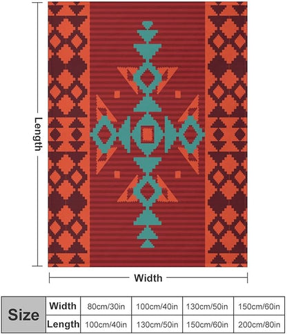 Aztec Throw Blanket, Red Native Southwestern Boho Blanket for Couch Bed Chair Outdoor Travel 60"x80"