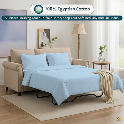 Sleeper Sofa Bed Sheet Set – Full Size, 100% Cotton, 338 Thread Count – 4-Piece Sofa Bed Sheets – Fits Mattresses Up to 6” Deep – Soft & Durable Pull-Out Couch Sheets (Light Blue Solid)