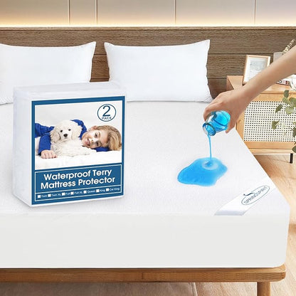 2 Pack Queen Mattress Protector Waterproof Mattress Topper Pad Cover Fitted Sheets up -18'' Premium Terry Absorbent & Skin Friendly Machine Wash Highly Protection Mattress Protector Queen Size