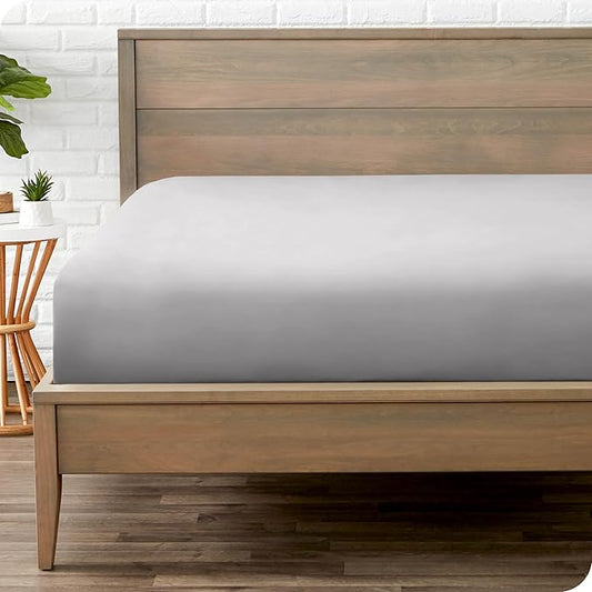 Bare Home Fitted Bottom Sheet Twin XL Size - Premium 1800 Microfiber - Ultra-Soft Hotel Luxury - Deep Pocket - Durable and Long Lasting (Twin XL, Light Grey)