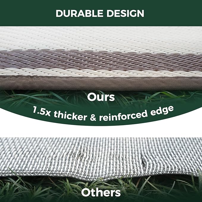 FXW Camping Rug, 8' x 10' Large Waterproof Portable RV Mat, Easy-to-Clean Straw Plastic Mat for Outdoor, Patio, Backyard, Deck, Picnic, Beach, Trailer, Brown & Beige