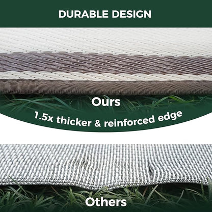 FXW Camping Rug, 8' x 10' Large Waterproof Portable RV Mat, Easy-to-Clean Straw Plastic Mat for Outdoor, Patio, Backyard, Deck, Picnic, Beach, Trailer, Brown & Beige