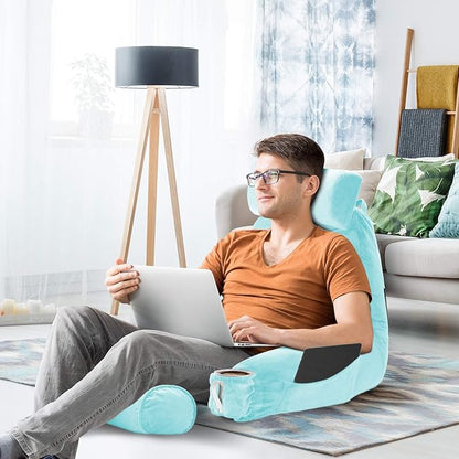 Nestl Reading Pillow with Shredded Memory Foam Includes 2 Neck and Lumber Support Pillows, Designed for Sitting Up in Bed and Couch, Back and Arms Adjustable Support for Adult & Teens, Light Blue