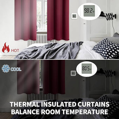 BGment Burgundy Blackout Curtains 63Inches Long for Bedroom - Wine Red Thermal Insulated Window Treatments with Rod Pocket Room Darkening for Christmas Living Room, 52 x 63 Inch, 2 Panels