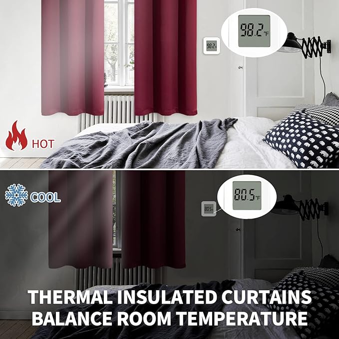 BGment Burgundy Kitchen Window Curtains Over Sink - Small Half Cafe Drapes with Rod Pocket Thermal Insulated Privacy for Bathroom Christmas Decor, 29 x 36 Inch, 2 Panels