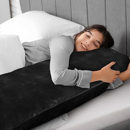 BEDELITE Body Pillow Cover with Zipper Closure, Super Soft and Cozy Fuzzy Fleece Pillowcase 20 x 54 Inches, Luxury Fluffy Plush Long Body Pillow Pillowcase for All Seasons(Black)