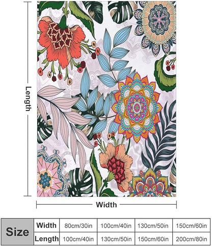 Boho Flowers Blanket for Women Girls, Rustic Bohemian Mandala Palm Leaves Plants Botanical Print Blanket for Bedroom Living Room Couch Sofa, 30"x40"