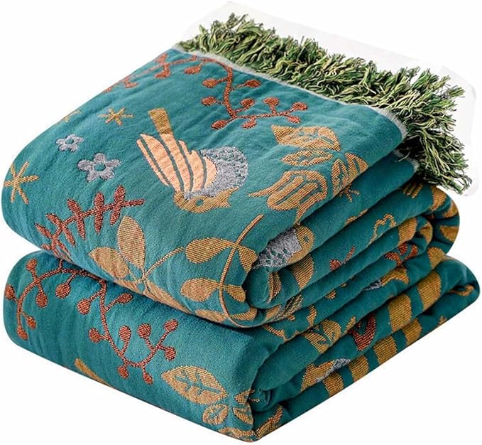 Yellow Boho Throw Blanket, 100% Cotton Blankets for Couch Bed, 60"x80"Cotton Quilt Travel Muslin Blankets Farmhouse Home Decor Soft Lightweight Picnic Blanket for Summer