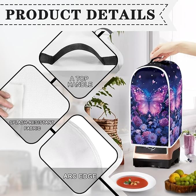 Talayituse Butterfly Rose Daisy Flower Print Blender Dust Cover, Fingerprint Protection Cover for Stand Mixer or Coffee Machine, Home Kitchen Appliance Covers for Stain Dust Resistant Supplies