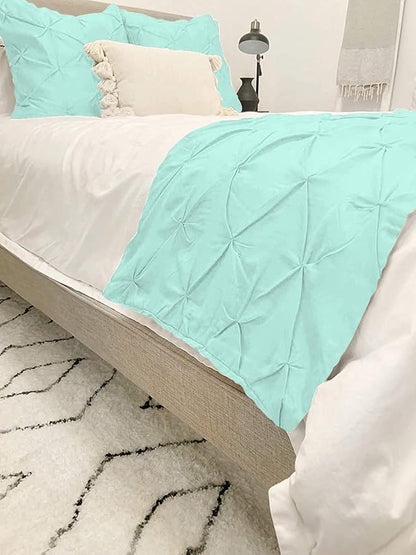 Bed Runner Set - 100% Pure Cotton 800 Thread Count - Luxury 1 Pinch Pleated Bed Runner and 2 Pillow Cover - 3 Piece Pinch Pleated Bed Runner Set King, Aqua