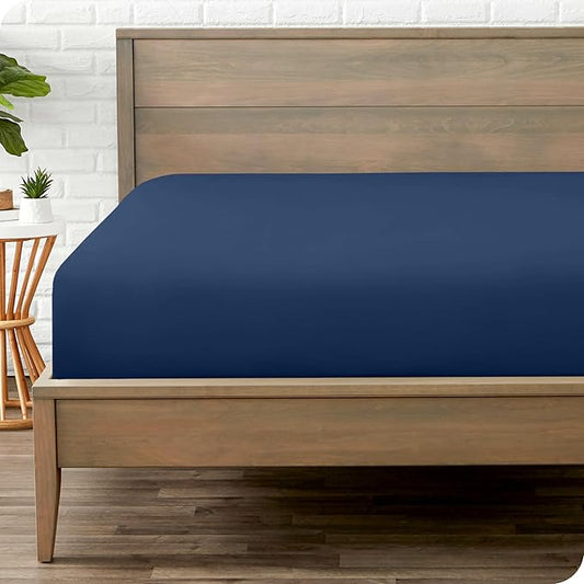 Bare Home Fitted Bottom Sheet Split Head Flex King Size - Premium 1800 Microfiber - Ultra-Soft Hotel Luxury - Deep Pocket - Durable and Long Lasting (Split Head Flex King, Dark Blue)