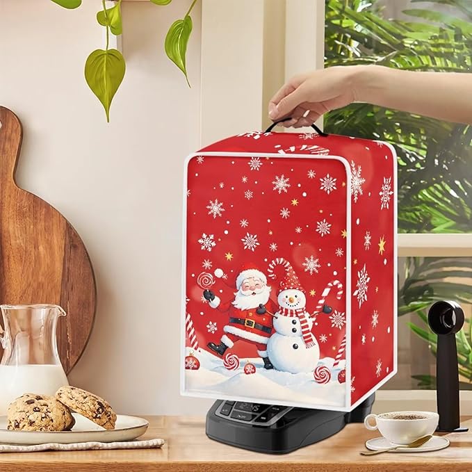 Cute Christmas Coffee Maker Cover with Handle, Santa Claus Snowman Foldable Coffee Machine Dust Cover Washable Kitchen Decor