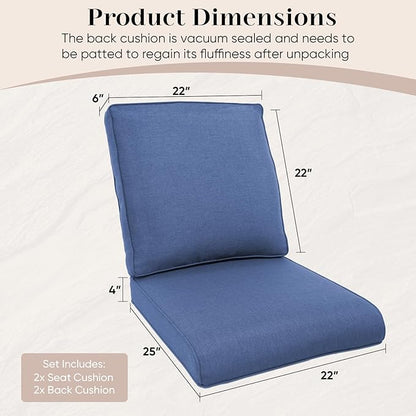 Outdoor Chair Cushions- 22 X 25 Inch High Density Sponge Patio Cushions Deep Seat Patio Furniture Cushions for Chair Sofa Couch-Blue/4 Piece