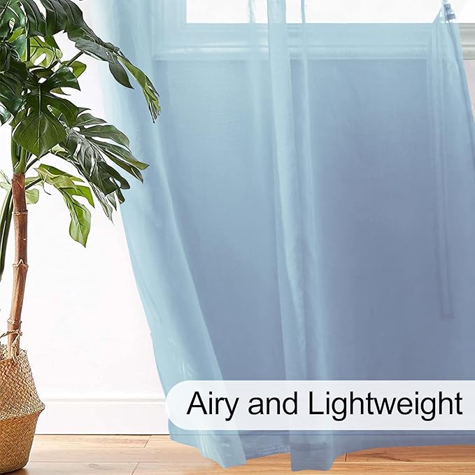 XWZO Sheer Curtains 84 Inches Long for Bedroom, Light Filtering Faux Linen Grommet Window Curtains for Living Room, Kids Room, Study with Tiebacks, Baby Blue, W52 x L90, Set of 2 Panels